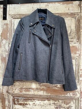 Ben Sherman Wool Moto Coat, Pebbled Charcoal Gray, Size S